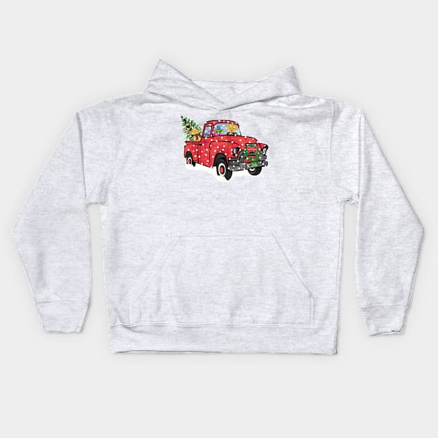 Yellow Labs Christmas Red Truck Kids Hoodie by emrdesigns